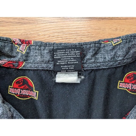 Jurassic Park Mens Button Short Sleeve Shirt Size XL Black All Over Print B6 - Picture 8 of 10
